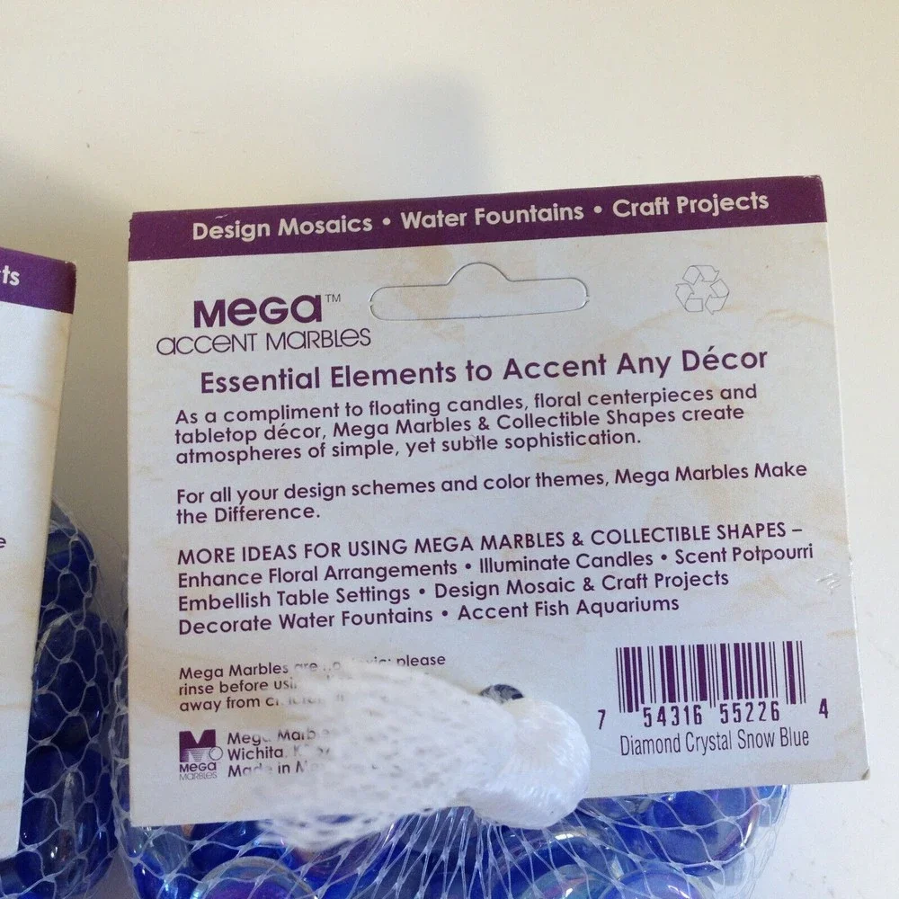 Mega Accent Marbles 2 Packs of Diamond Crystal Snow Blue Flat Craft Compliments
